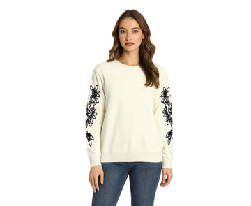 women's Floral embroidered crew neck sweatshirt