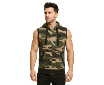 Camouflage Fashionable Stylish Sleeveless Zipper Hoodies