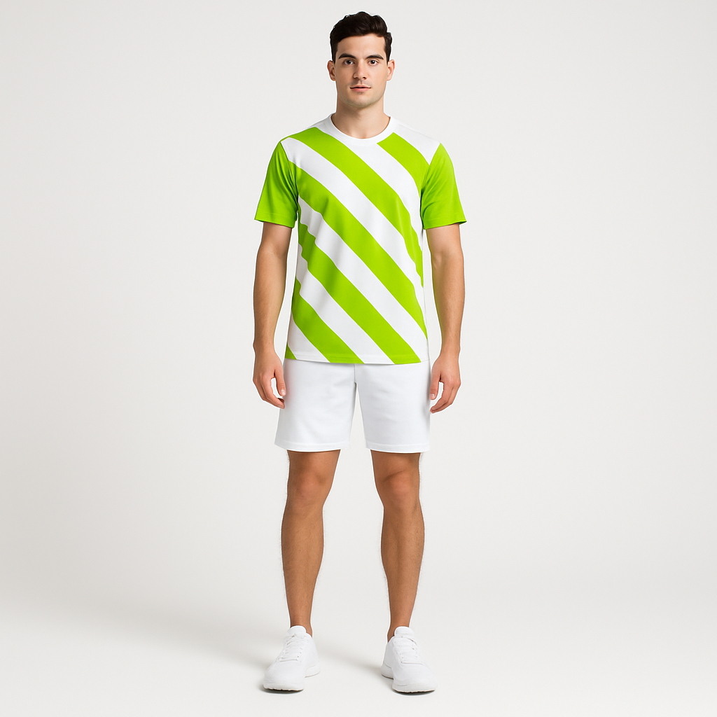 WHITE AND GREEN STRIPE SPORTS T SHIRT