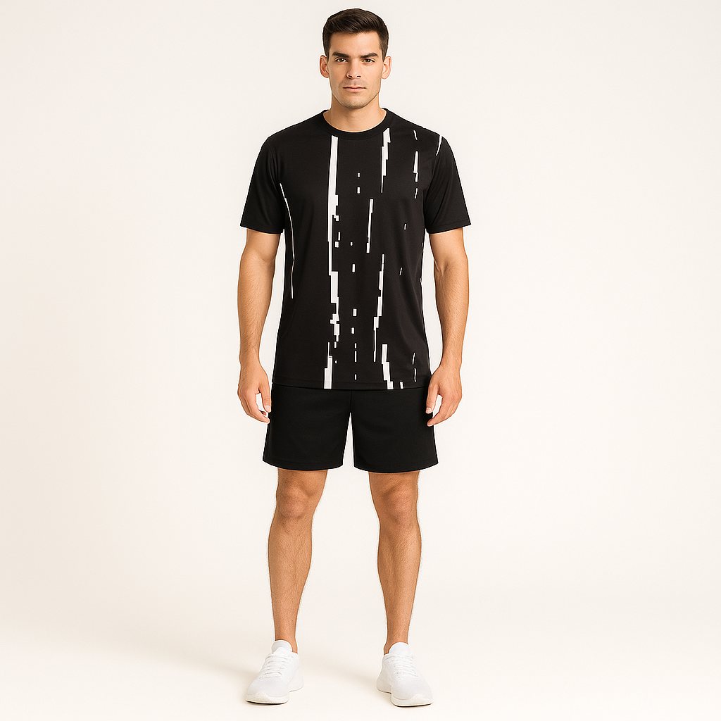 BLACK AND WHITE LINE SPORTS T SHIRT