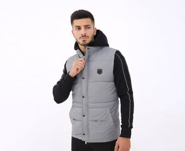 Men’s Sleeveless Grey Zippered Puffer Jacket