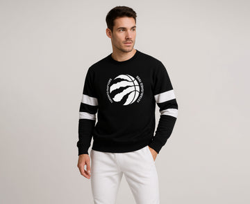 TR Black Printed Sweatshirt with White Sleeve Stripes