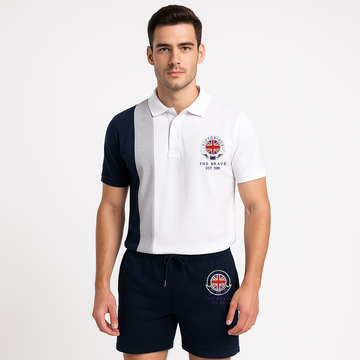 VICTORIOUS THE BRAVE EST 1989 3 PANEL SHIRT WITH NAVY SHORT TRACKSUIT