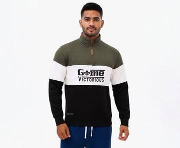 Men's Half Zip Collar 3 Panel Game Embroidered Sweatshirt