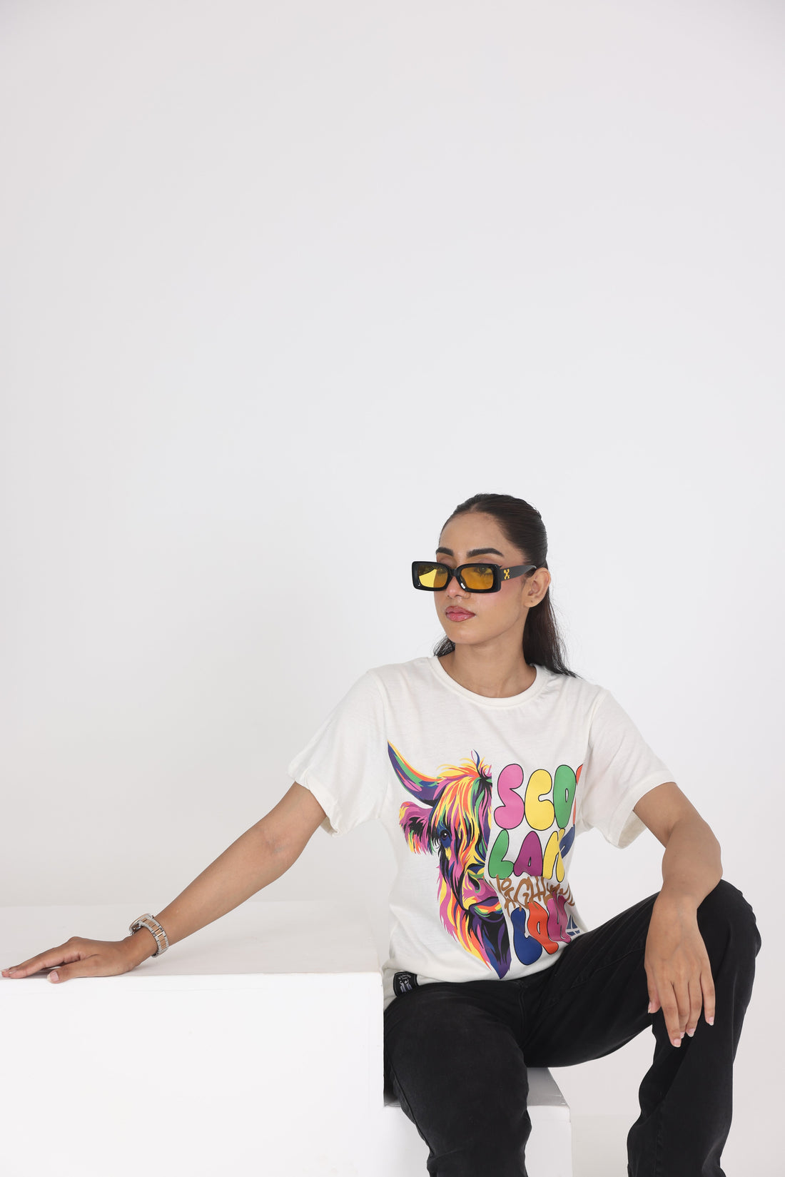 WOMEN SCOTLAND COW PRINTED T-SHIRT