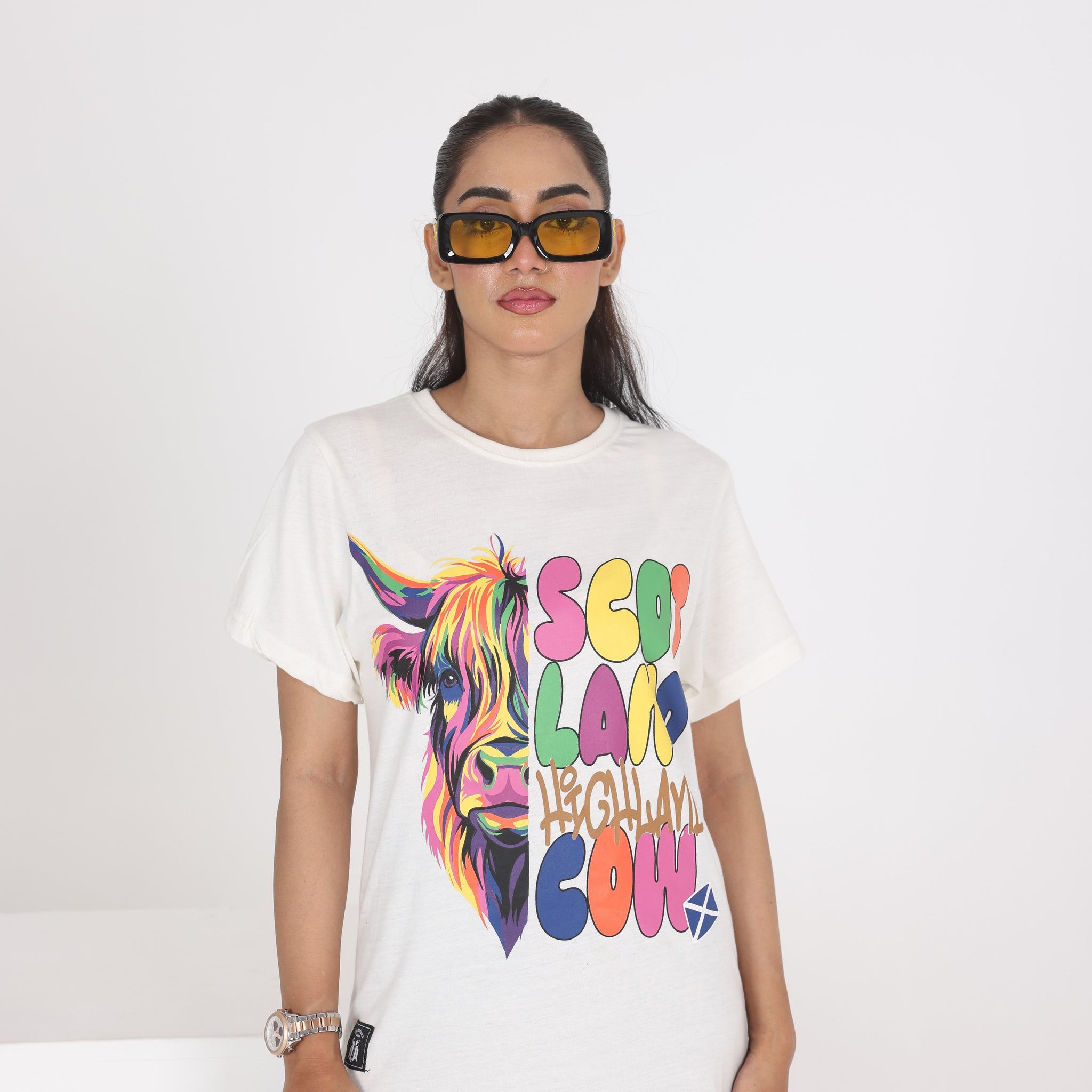 WOMEN SCOTLAND COW PRINTED T-SHIRT