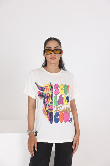 WOMEN SCOTLAND COW PRINTED T-SHIRT