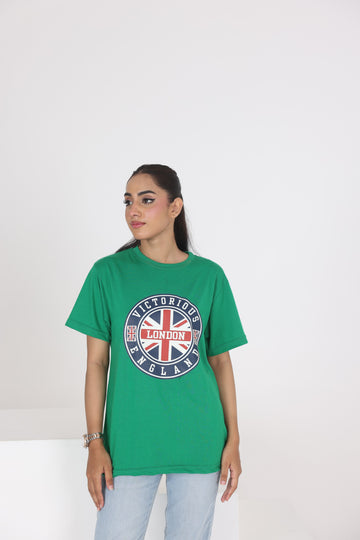 WOMEN VICTORIOUS ROUND FLAG PRINTED T SHIRT