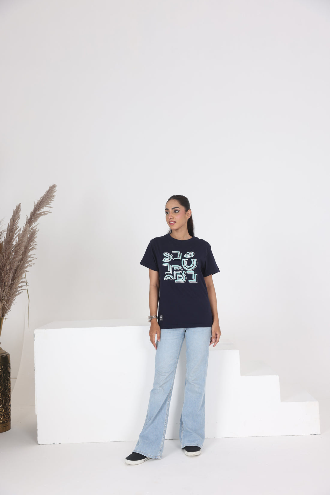 WOMEN NAVY BLUE GRAPHIC PRINT T-SHIRT