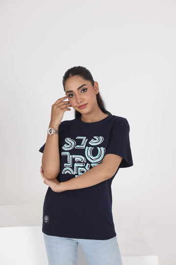 WOMEN NAVY BLUE GRAPHIC PRINT T-SHIRT