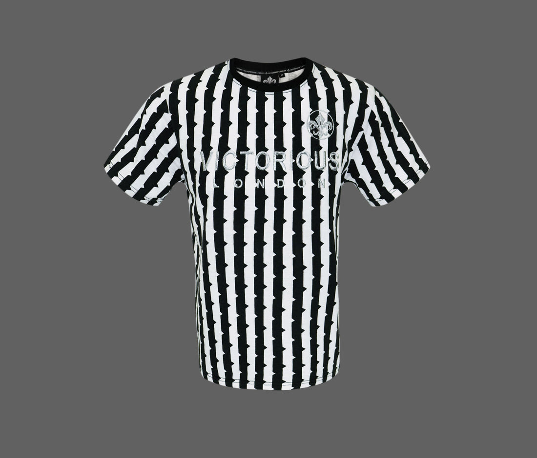 STRIPED WITH  SILVER  THREAD EMBROIDERED T SHIRT