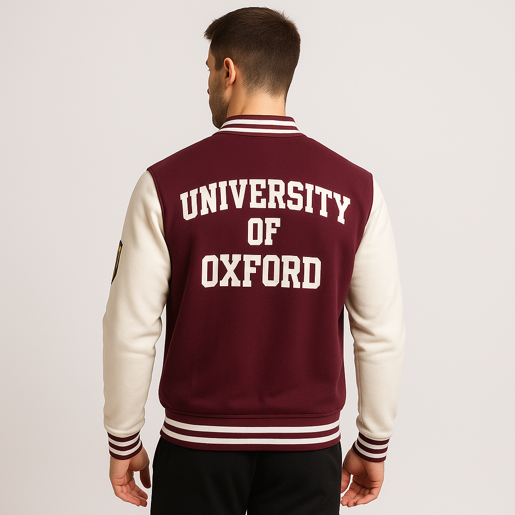 OXFORD UNIVERSITY APPLIQUE EMBROIDERED BASEBALL JACKET