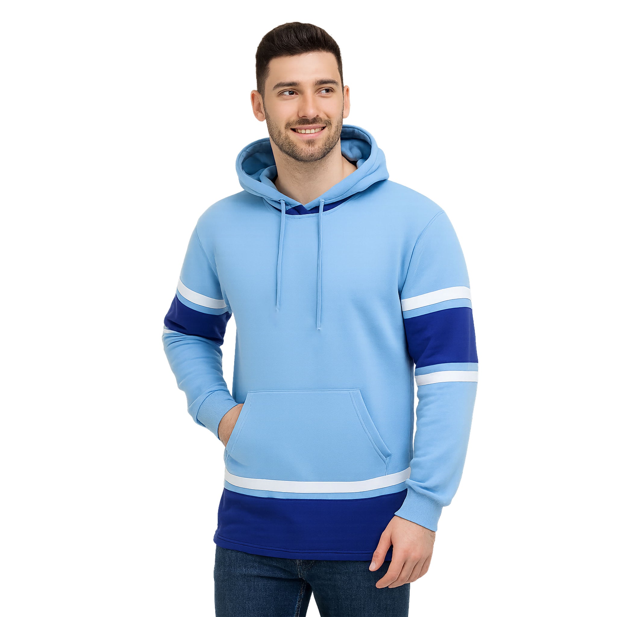 Light Blue Color Block Multi Panel Hoodie