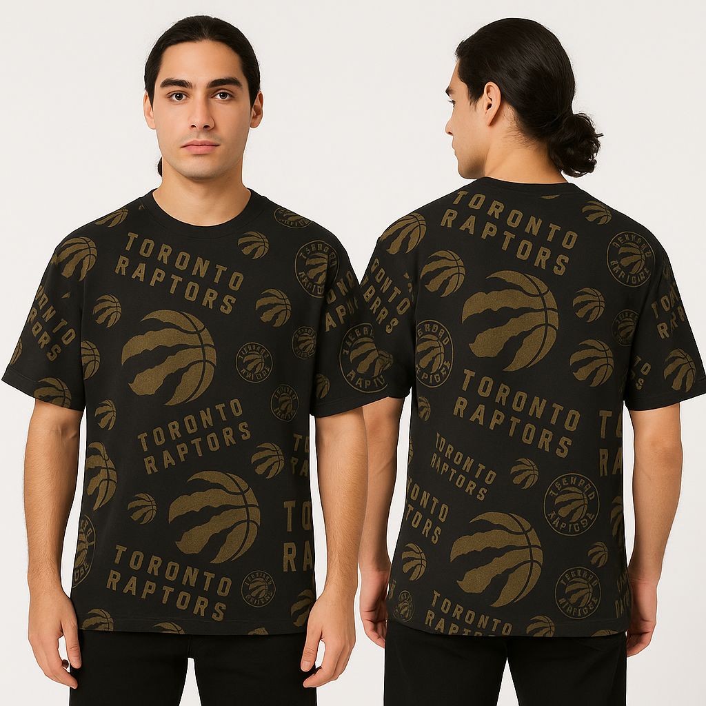 TR BLACK COLOR ALL OVER GOLD PRINTED CREW NECK T SHIRT