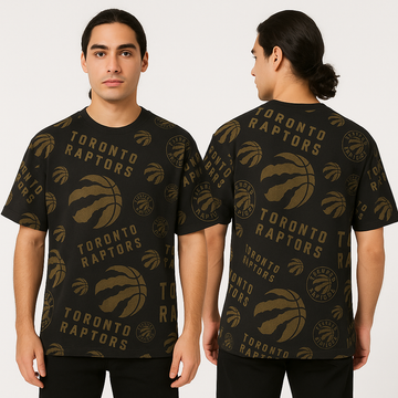 TR BLACK COLOR ALL OVER GOLD PRINTED CREW NECK T SHIRT