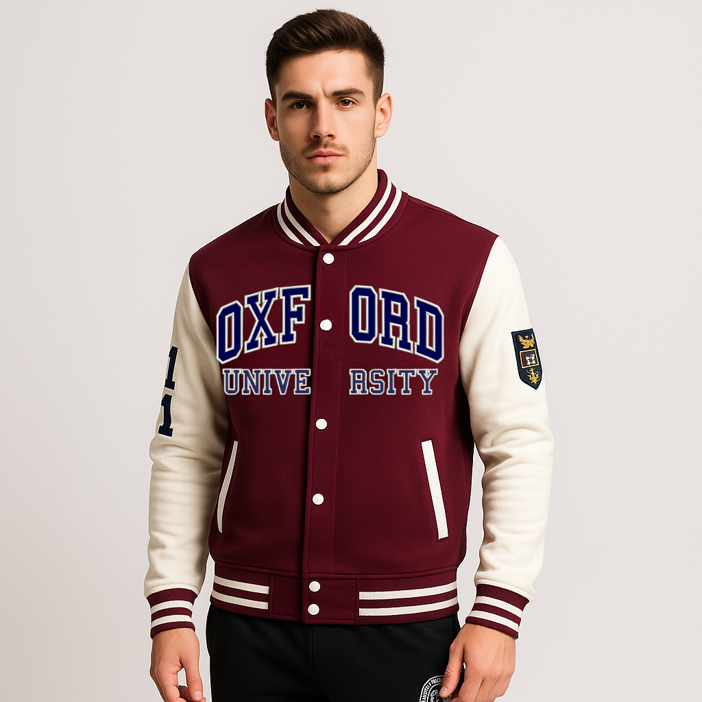 OXFORD UNIVERSITY APPLIQUE EMBROIDERED BASEBALL JACKET