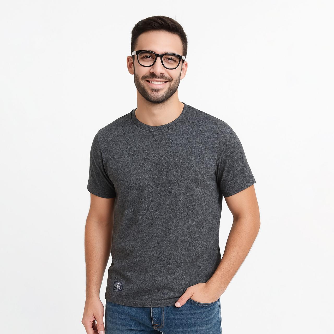 Men’s Solid Dark Grey Crew Neck T-Shirt