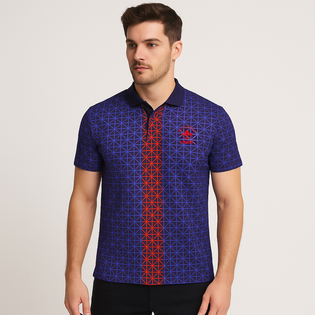 BLACK BLUE & RED ALL OVER GEM WEAR  PRINTED T SHIRT