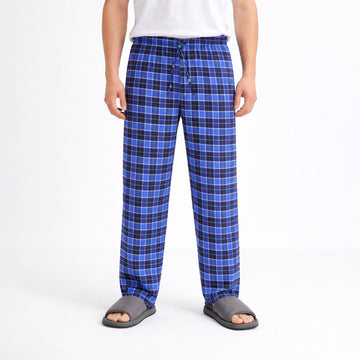 Men's Black Navy Plaid Flannel Pants With Out Pocket