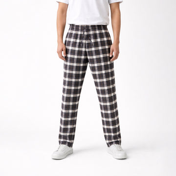 Men's Brown White Plaid Flannel Pants With Out Pocket