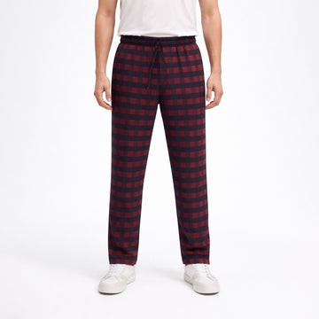 Men's Red Black Plaid Flannel Pants With Out Pocket