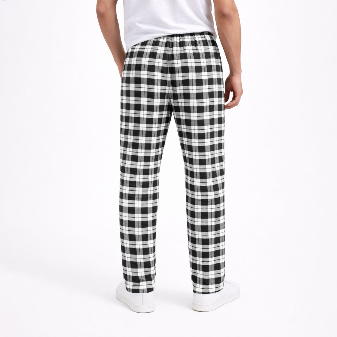 Men's White  Black Plaid Flannel Pants