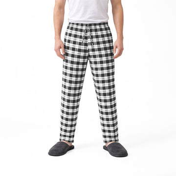 Men's White  Black Plaid Flannel Pants With Out Pocket