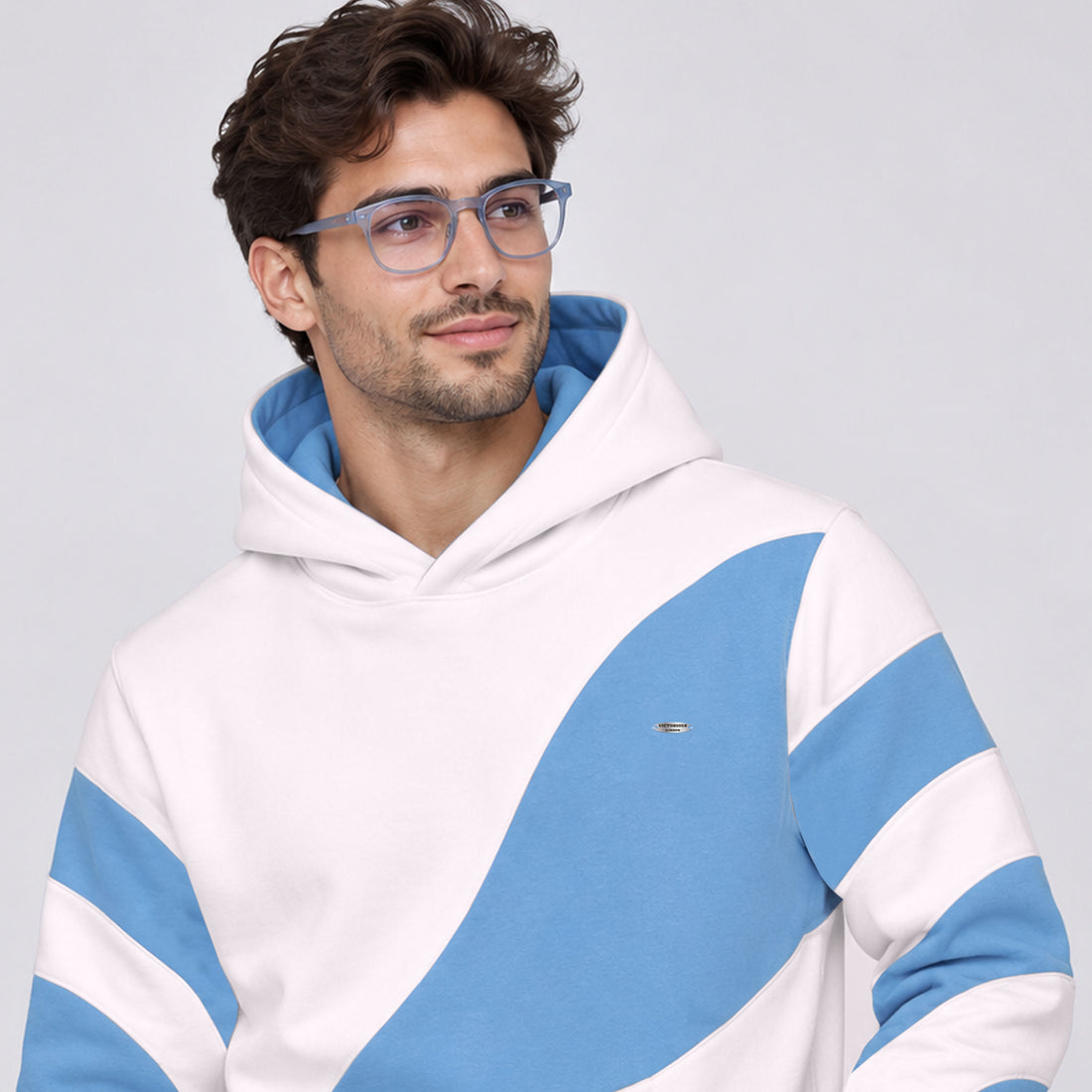 Men’s Blue & White Colorblock Hoodie