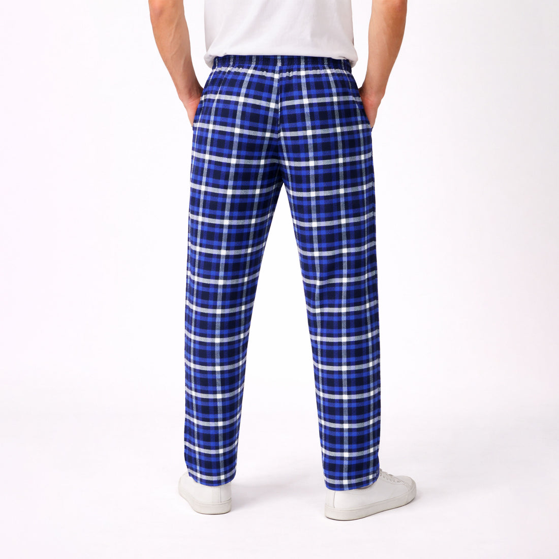 Men's Royal Blue White Plaid Flannel Pants