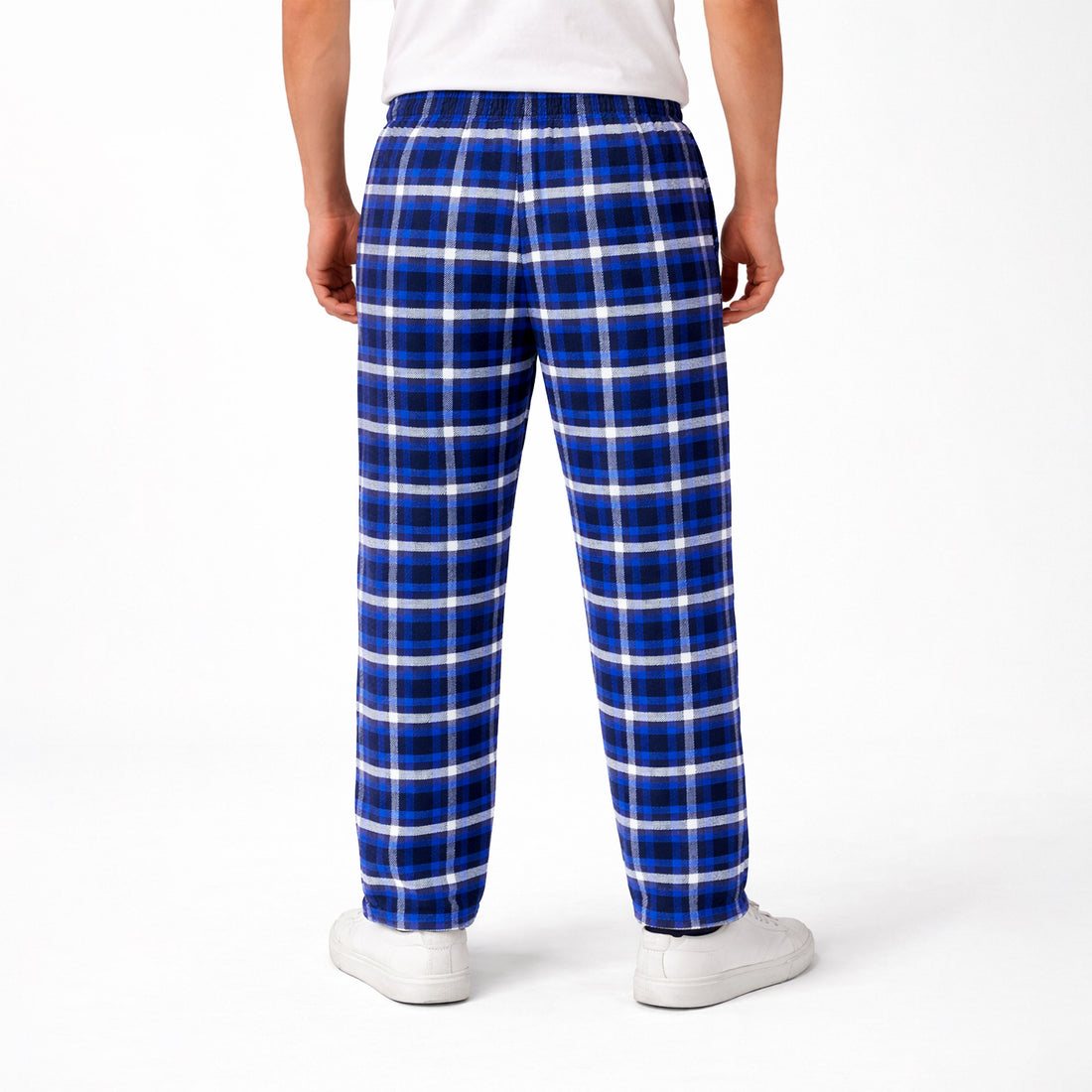 Men's Royal Blue White Plaid Flannel Pants