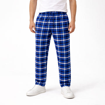 Men's Royal Blue White Plaid Flannel Pants With Out Pocket