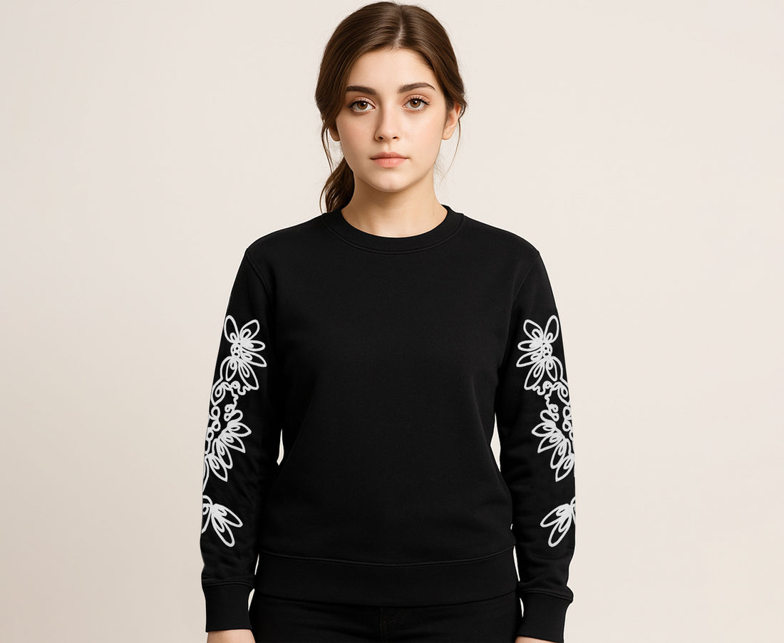 women's Floral embroidered crew neck sweatshirt