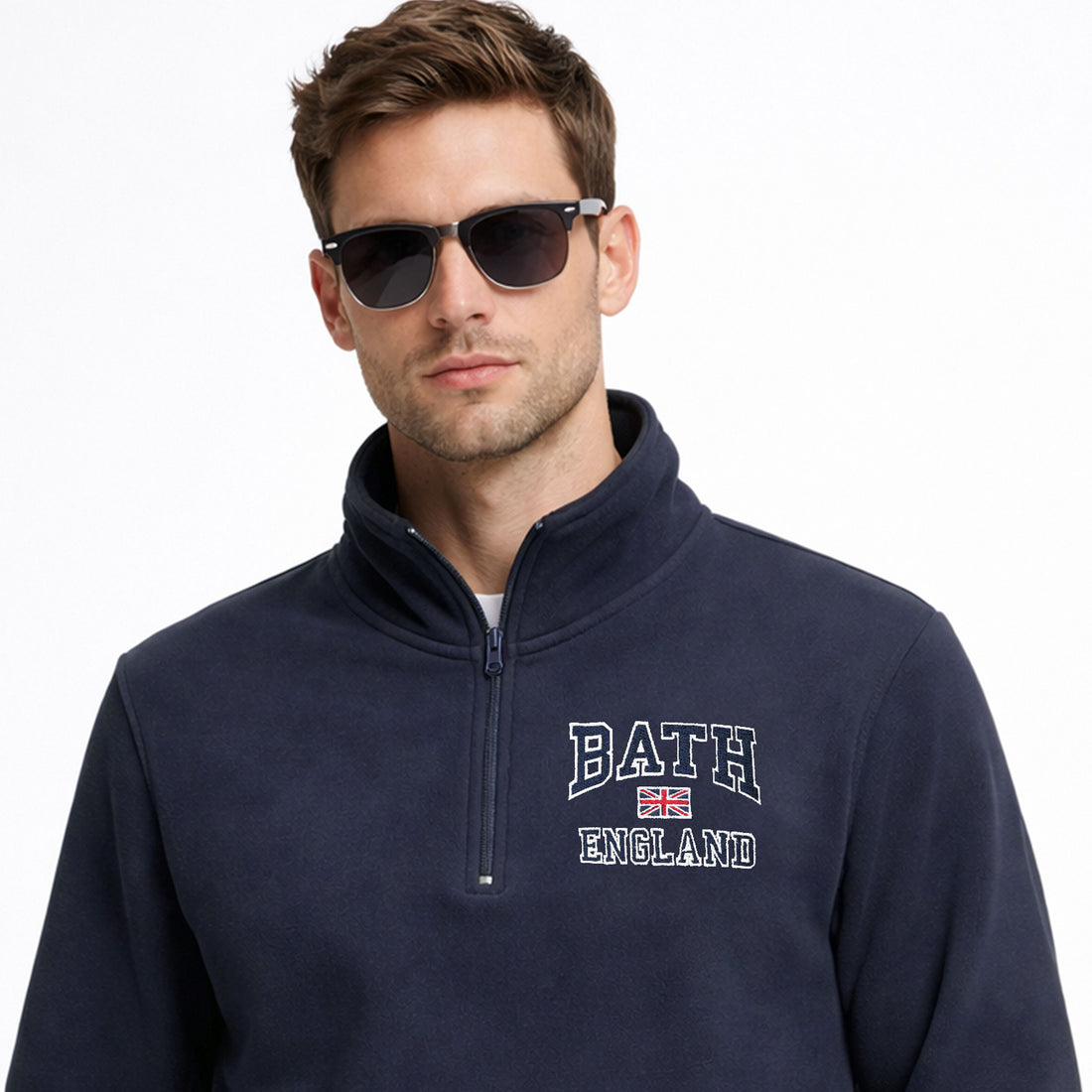 Men's Half Zip Collar Sweatshirt With Bath England Embroidered