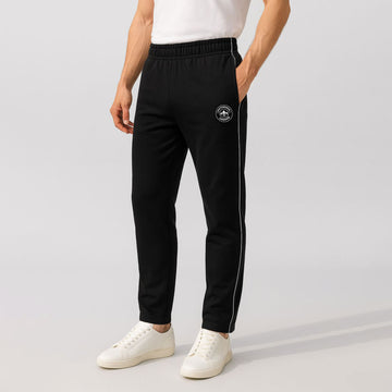 Men’s Slim-Fit Track Pants with Side Piping & Round Logo Badge