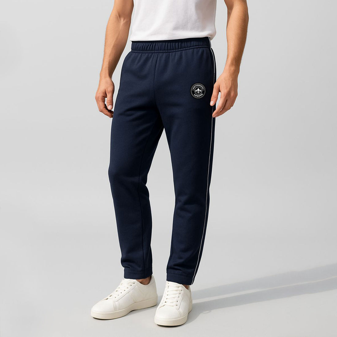 Men’s Slim-Fit Track Pants with Side Piping & Round Logo Badge