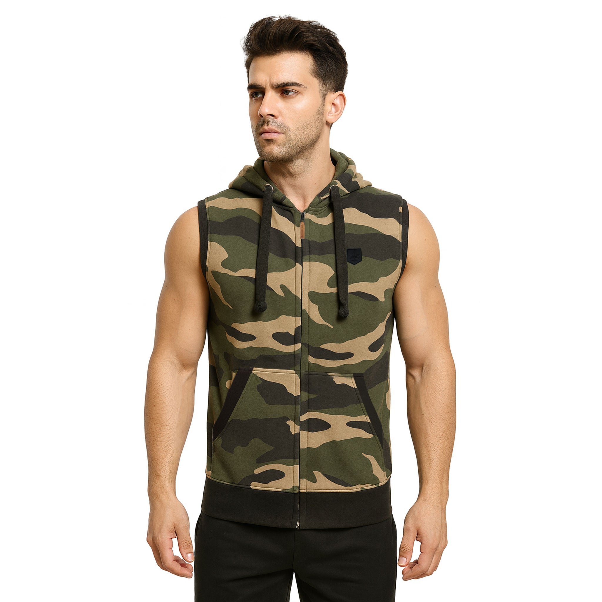 Camouflage Fashionable Stylish Sleeveless Zipper Hoodies