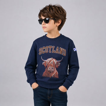 Kids Scotland Cow Embroidered Sweatshirt