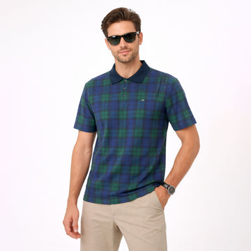 Men’s Green Navy Classic Tartan Check Polo Shirt
