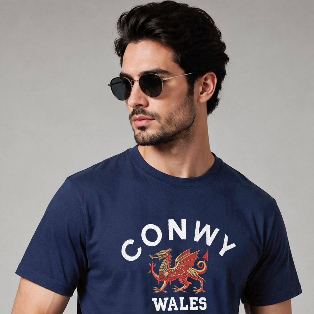 Conwy Dragon Wales Embroidered T Shirt