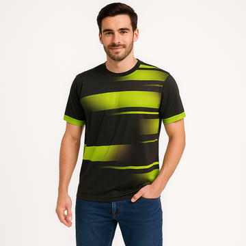 MEN POLYESTER BLACK AND YELLOW SPORTS T SHIRT