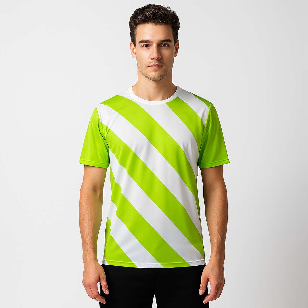 MEN POLYESTER WHITE AND GREEN STRIPE SPORTS T SHIRT