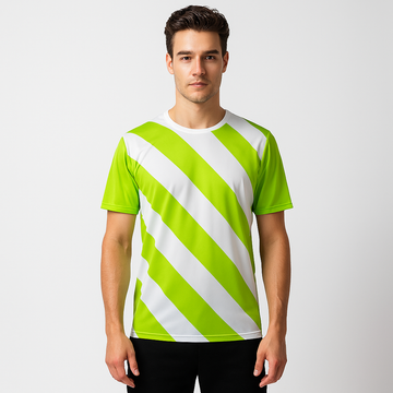 MEN POLYESTER WHITE AND GREEN STRIPE SPORTS T SHIRT