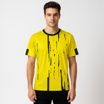 MEN POLYESTER YELLOW AND BLACK SPORTS T SHIRT