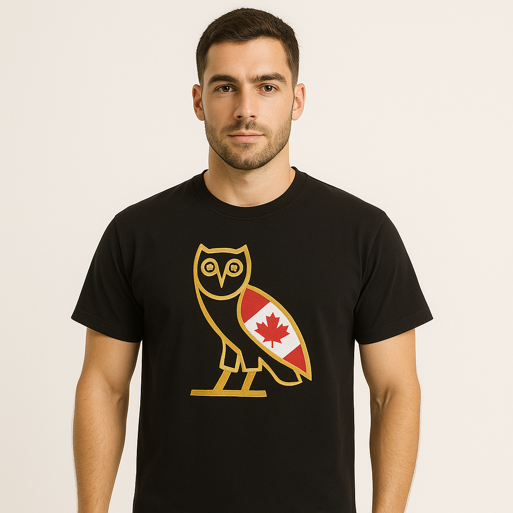 CANADA FLAG WITH GOLD EMBROIDERED T SHIRT