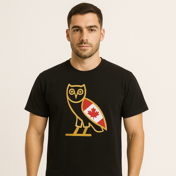 CANADA FLAG WITH GOLD EMBROIDERED T SHIRT