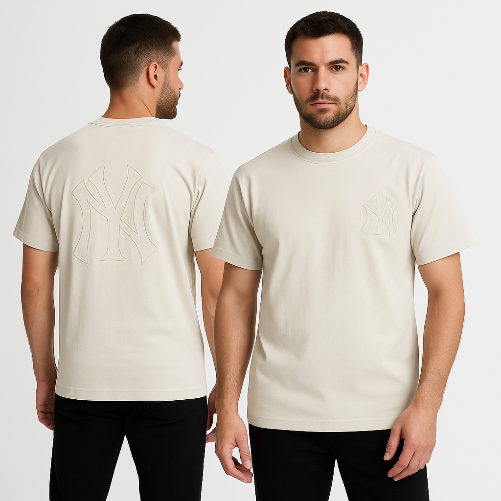 NY FRONT & BACK EMBROIDERED MEN CREW NECK T SHIRT