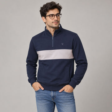 Men’s Navy Color Block Quarter-Zip Sweatshirt