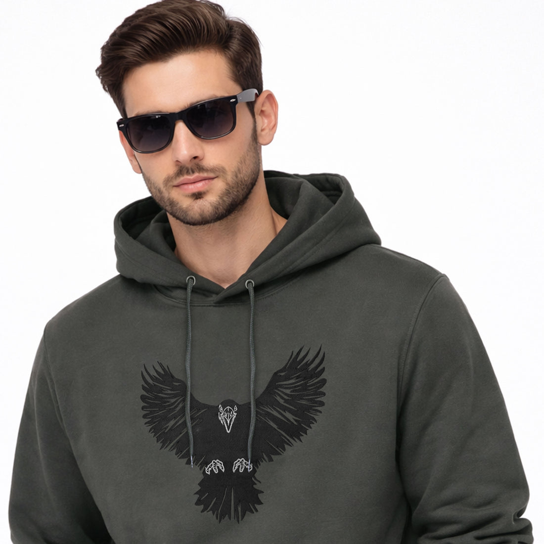 Men's Grey Eagle Embroidered Hoodies