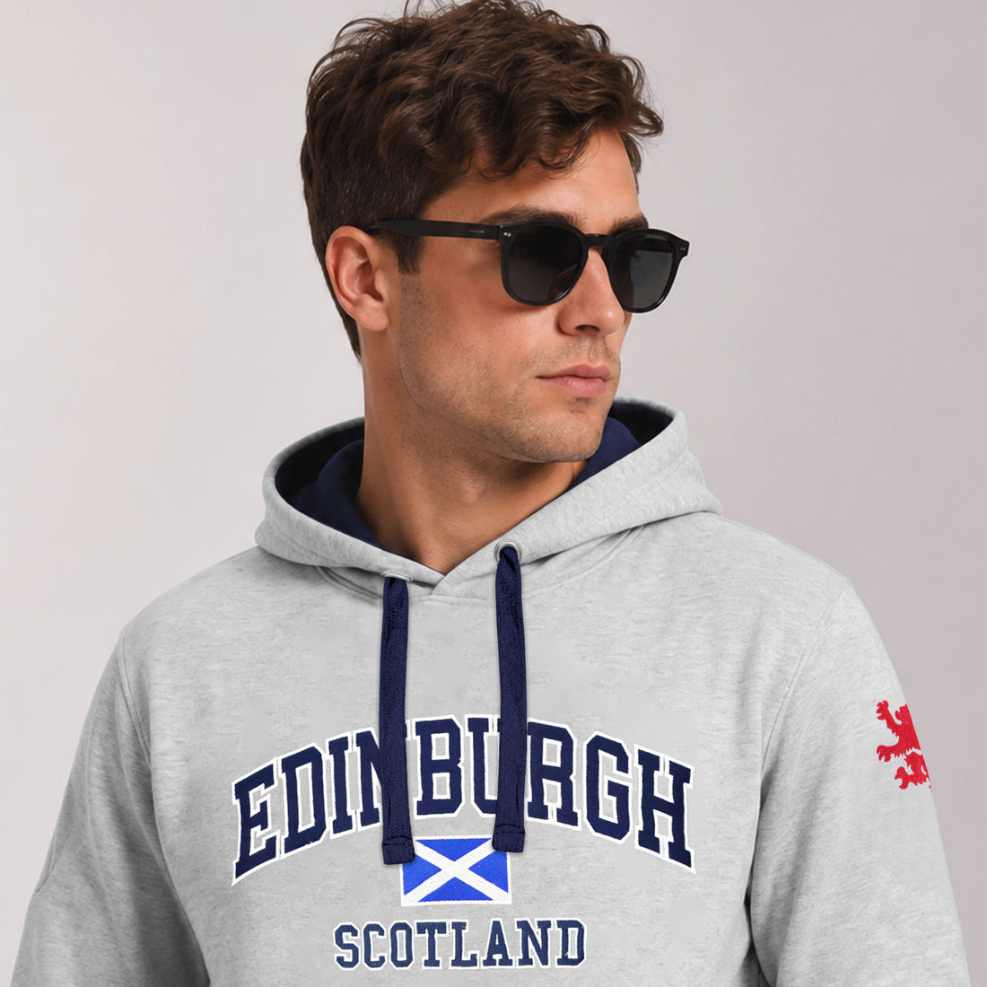 Men's Grey Edinburgh Scotland Embroidered Hoodie