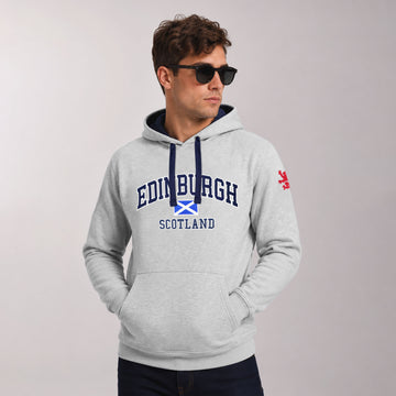 Men's Grey Edinburgh Scotland Embroidered Hoodie